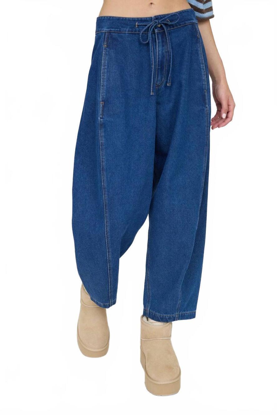 NEW JOA high waist front tie wide leg cropped pants in indigo